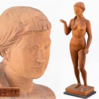 彫刻家 圓鍔勝三作 木彫 裸婦像 高さ57.0cm