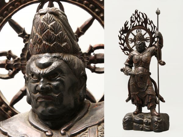 仏教美術 木彫 玉眼 四天王 増長天像 高さ75cm