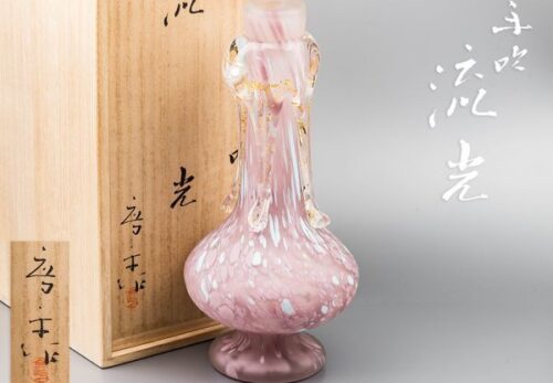 ガラス工芸作家 藤田喬平作「流光」手吹 花瓶 高さ29.5cm 共箱