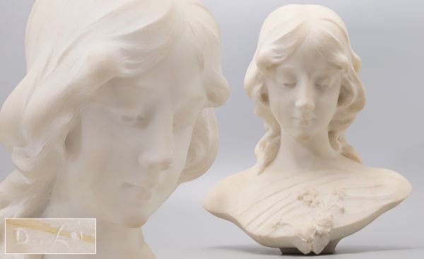 西洋彫刻美術 サイン有 人工大理石 女性像 胸像 高さ36.5cm