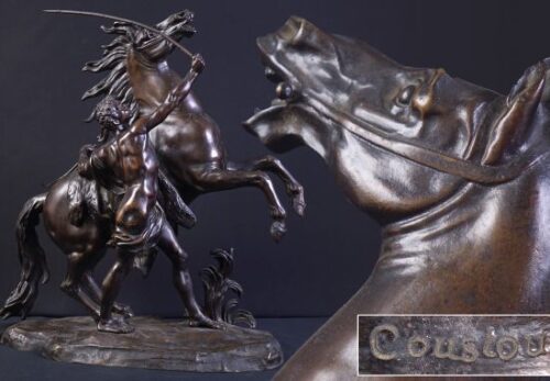 TR820. 西洋彫刻美術【Attilio de luca】作『ギヨーム・クストゥ-マルリーの馬』模作 デルマー美術鋳造所 幅53cm