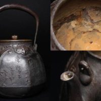 伊勢物語東下り図六角鉄瓶