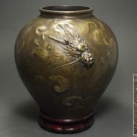 大島如雲作 雲龍図 鋳銅大花瓶
