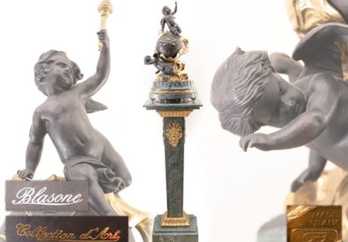 【超高級豪華装飾イタリア製！高さ172cm】Blasone collection d'art ブロンズ天使大理石置時計