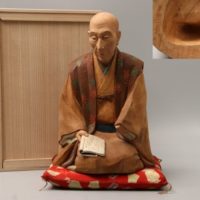 彫刻家 有村辰夫作 木彫彩色 良寛像