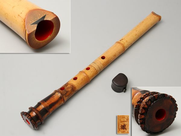 和楽器奏者特注品 ◆ 小林一城銘 琴古流 金線継 金線歌口 一尺七寸竹尺八