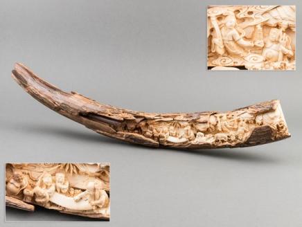 東洋彫刻 マンモス牙彫 七福神図彫