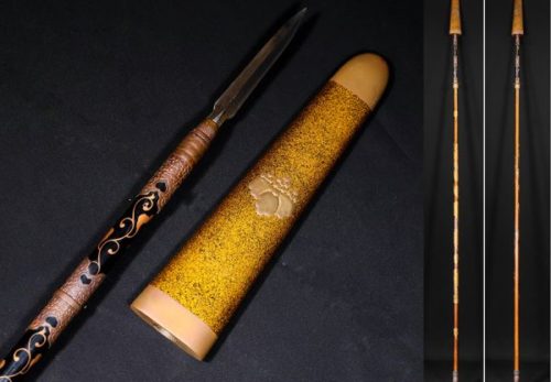 武具 槍 透猪目文金具 梨地雲龍蒔絵 拵え 梨地桐紋鞘