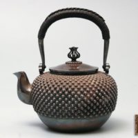 竹影堂榮眞造 銀製 透摘蓋 霰文 急須