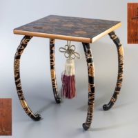 漆器 黒塗 亀蒔絵 花台 高さ32.0cm 房飾り付属 合箱