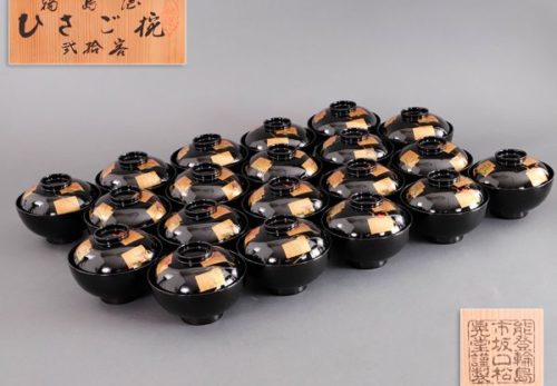 輪島塗 坂口松晃堂謹製 黒塗 源氏香蒔絵 椀 二十客 共箱