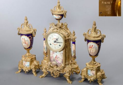 アンティーク ドイツ製 Franz Hermle フランツヘルムレ社 花柄文字盤 置時計