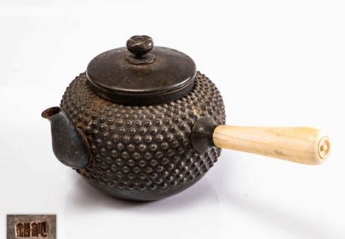 【純銀刻】梅摘蓋 霰文 急須