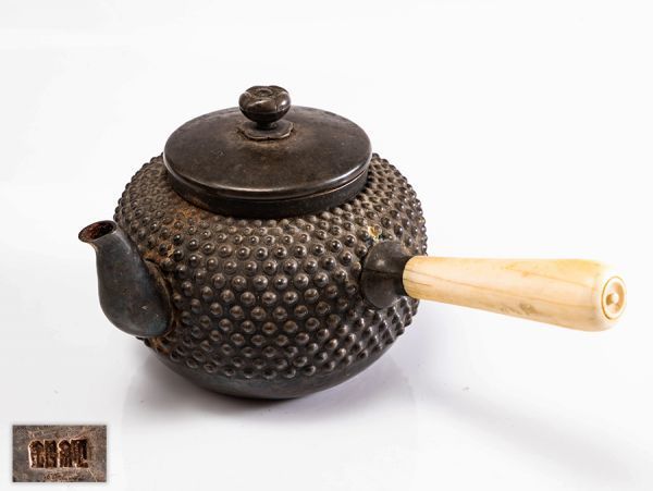 【純銀刻】梅摘蓋 霰文 急須