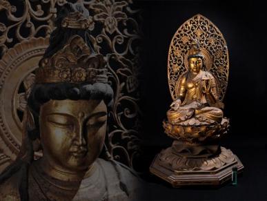 仏教美術 金彩木彫 観音菩薩坐像