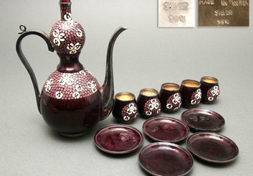 銀製 七宝 紋様入 リキュールセット