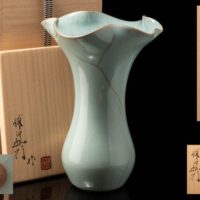 陶芸家 浦口雅行 青磁 輪花 花生 共箱