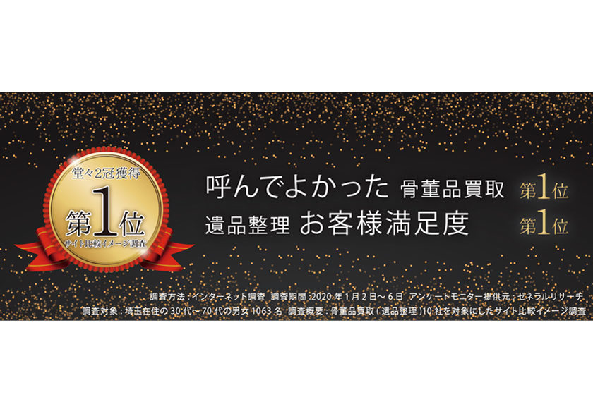 「呼んでよかった 骨董品買取」「遺品整理 お客様満足度」第1位に選ばれました