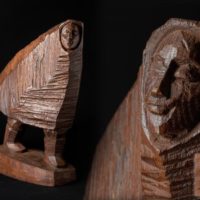 【彫刻家 瀧口政満作】木彫「吹雪(中)」アイヌ彫刻