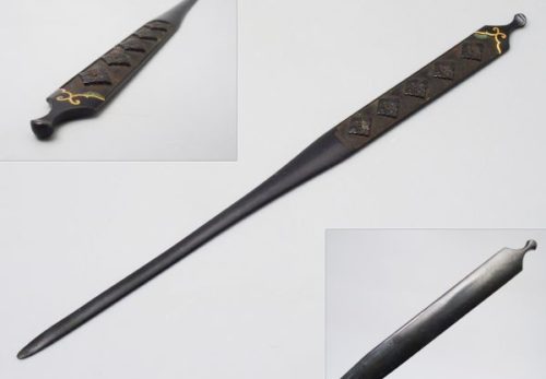 武具 銅地 鍍金花菱文魚々子地 笄