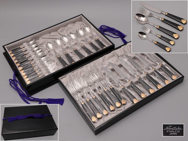 Noritake ノリタケ 金彩装飾黒色柄 カトラリー 5種セット 計30点