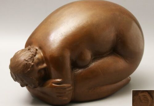 A038. 大作◆彫刻家【高野佳昌】作 ブロンズ製 膝を抱える女性 裸婦像 重量17.6kg