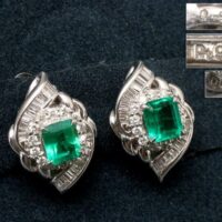 Pt900刻 脇石ダイヤ 緑石 プラチナ イヤリング 総重量11.74g