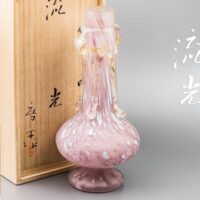 ガラス工芸作家 藤田喬平作「流光」手吹 花瓶 高さ29.5cm 共箱