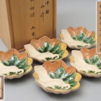 江戸時代中期【乾山】作 銘:福寿 色絵紅葉図向付 五客 箱付属