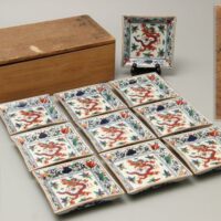 篩月庵 三浦竹泉製 倣古着彩雲龍紋 銘々皿 十枚 共箱