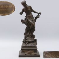 フランス人彫刻家【Edouard Drouot】作 ブロンズ製「LE CHANT DU SAULE」女性像 高54cm
