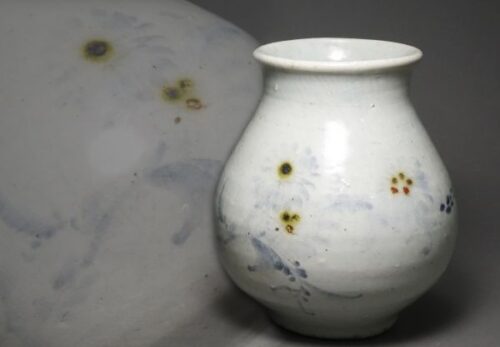 李朝時代 染付花文 壷 合箱