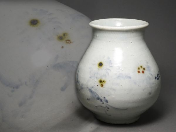 李朝時代 染付花文 壷 合箱