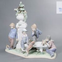 【廃番品】LLADRO リヤドロ「犬と少年達」フィギュリン 置物 高さ40.0cm 5539