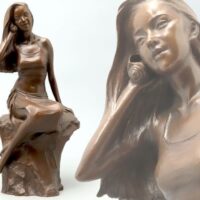 彫刻家【大道寺光弘】作 ブロンズ「潮風の唄」女性像