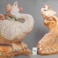 【大作!彫刻家 森野圓象作】木彫彩色 鳳凰 置物 高さ73.0cm