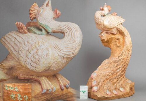 【大作！彫刻家 森野圓象作】木彫彩色 鳳凰 置物 高さ73.0cm