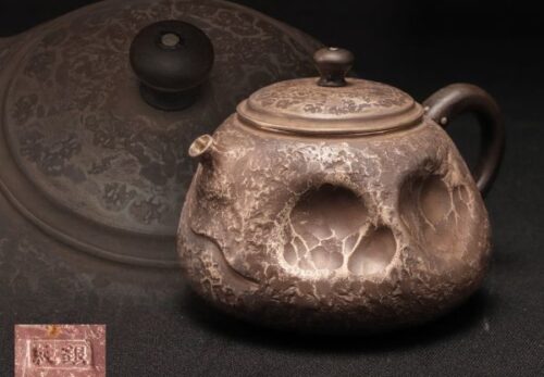 【純銀】刻 唐木摘取手 銀製急須