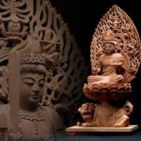 【相国大龍(有馬頼底)】箱書 白檀 文殊菩薩座像 限定85点 保証証書 箱付属