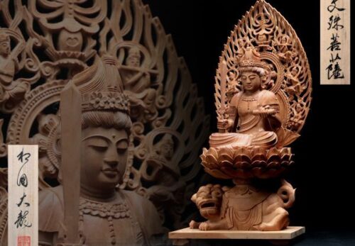 【相国大龍(有馬頼底)】箱書 白檀 文殊菩薩座像 限定85点 保証証書 箱付属