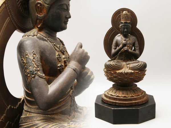 仏教彫刻美術 金彩細密彫 大日如来座像 台座付属